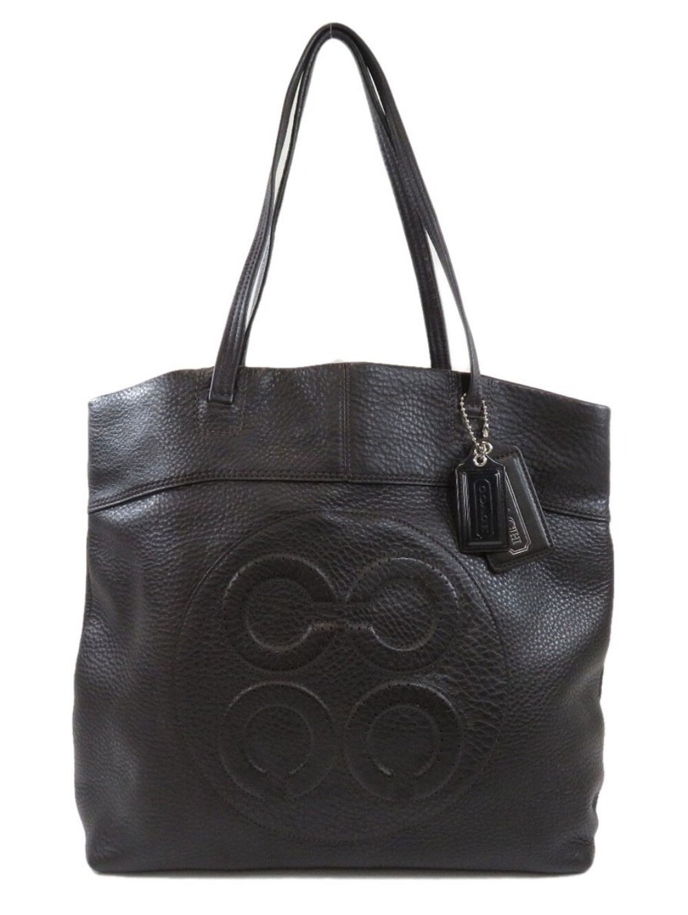 NWOT Coach 4 C's Black Pebbled Leather Monogram Tote Signature Embossing